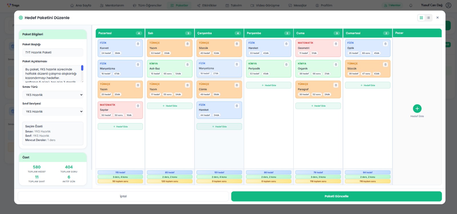 Paket Detay - Paket kapsamı, mentor atamaları ve fiyatlandırma detayları